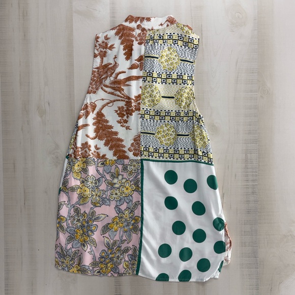 MOULINETTE SOEURS Anthropologie patchwork printed bow blouse top pink work - Picture 8 of 8